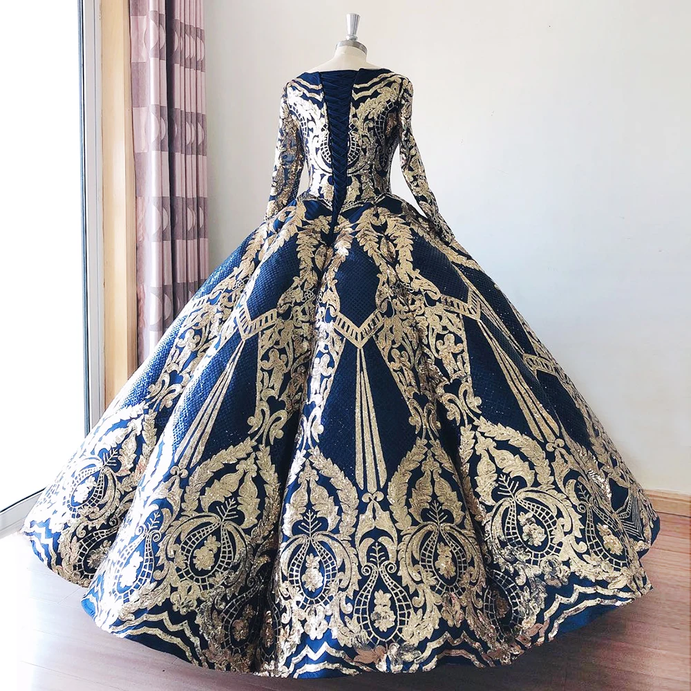 Vestido quinceanera com decote em O feminino, mangas compridas, lantejoulas, tamanhos grandes, muçulmanos, noite, formatura, casamento, vestidos de festa formais, luxo, 2023