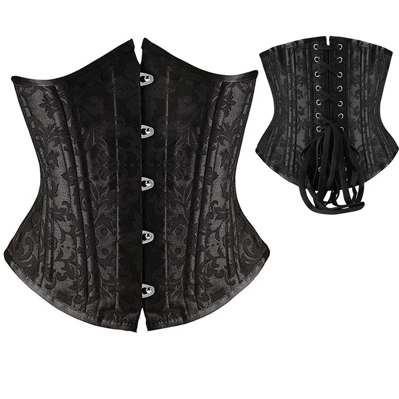 

Women's Plus Size 24 Steel Boned Waist Trainer Corset Short Bustier Steampunk Jacquard Underbust Slimming Shaper Cincher Corset