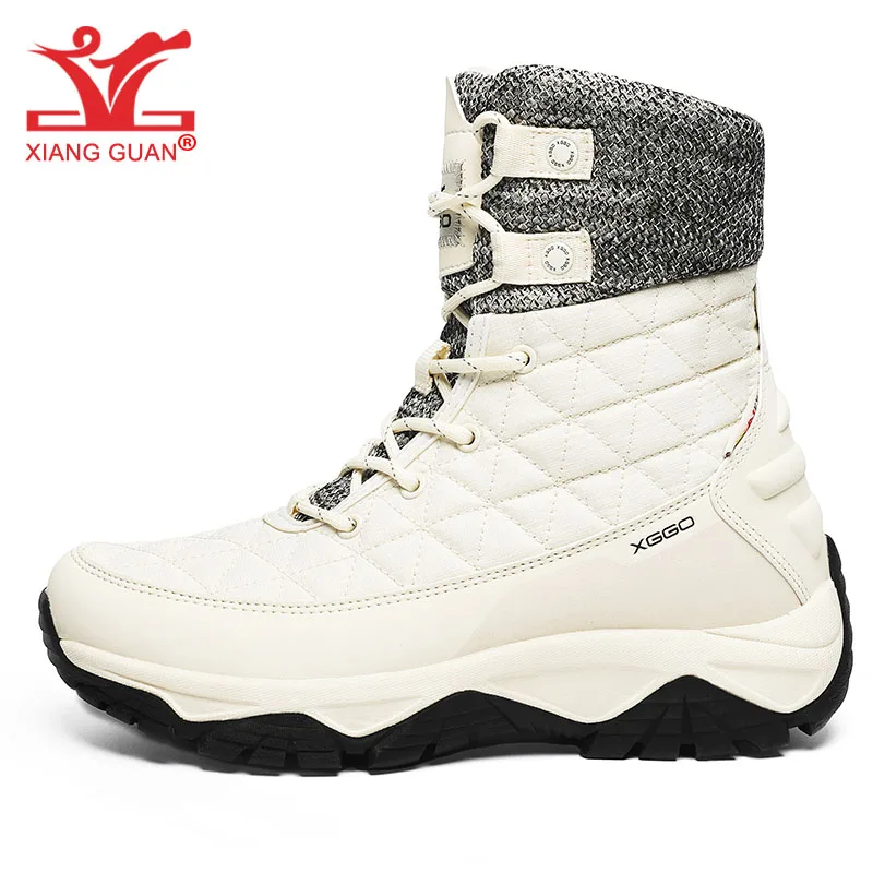 

XIANG GUAN Hiking Boots Men Women Waterproof Mountain Shoe Winter Warm Plush Lining Black White High Top Outdoor Tourism Camping