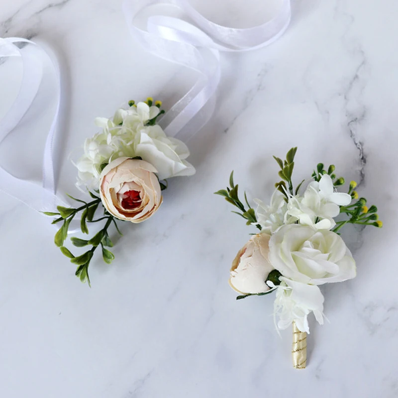 Flores de boda hechas a mano para novio, Boutonniere o novia, dama de honor, ramillete de flores artificiales de seda europea, 1 pieza