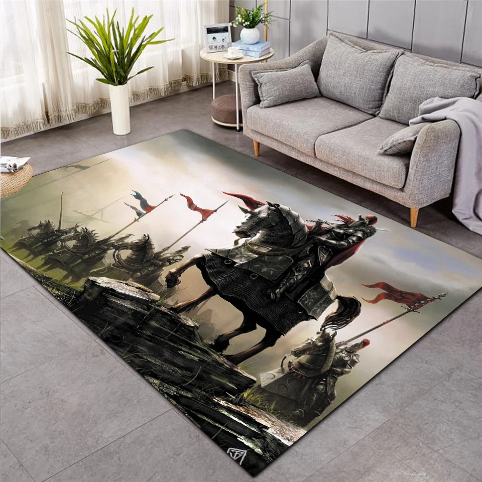 Knights Templar cavalier Carpet Soft Flannel 3D Print Rug Parlor Mat Area Rug Anti-slip Large Carpet Rug Living Room Decor 02