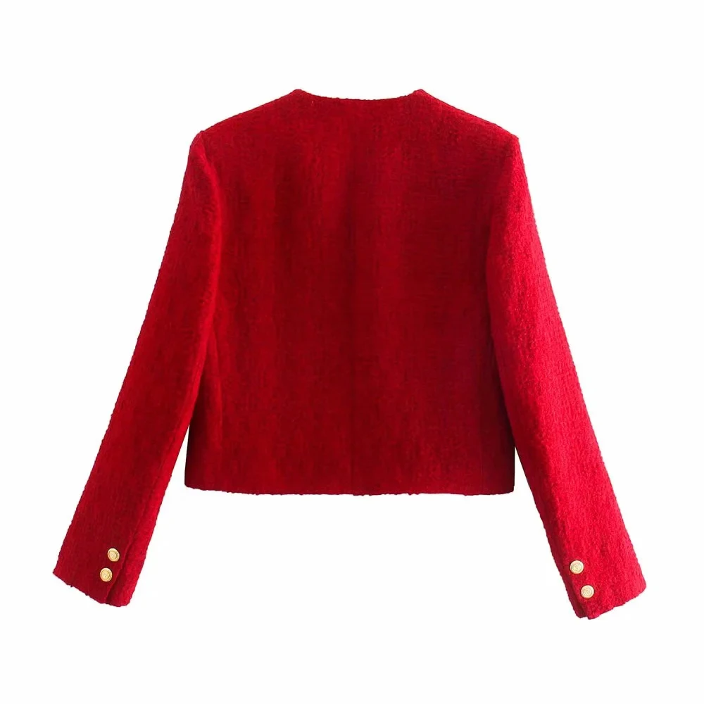 Xikom-Conjunto de dos piezas de Tweed para mujer, chaqueta ajustada de manga larga con cuello redondo y falda de cintura alta, color rojo, 2021