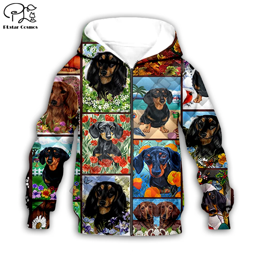 Kid Dachshund Collection print 3D hoodie cartoon Dog Sweatshirt baby children clothing autumn toddler boy girl zipper shirt Pant