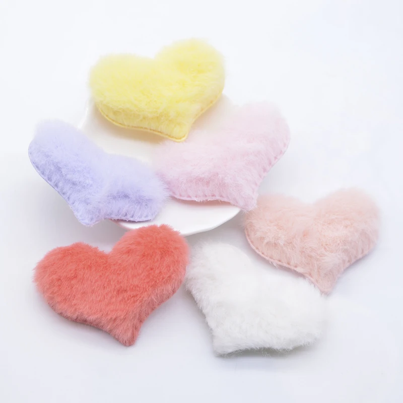 12Pcs 55*40mm Soft Plush Furry Heart Applique for DIY Headdress Hair Clip Bow Decor Accessories Clothes Hat Shoes Sewing Patches