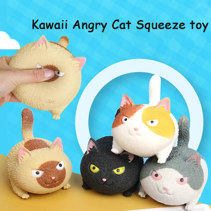 Kawaii Angry Cat Squeeze Toy Kitty Decompression Toys Mini Animals Antistress Gadget Squish Anti-Stress Toys Adults Kids Gift