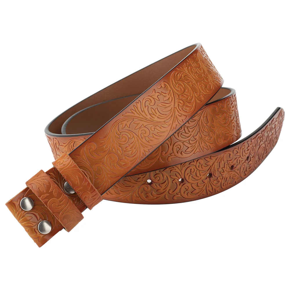Embossed Leather Belt Without Buckle Retro Leisure 3.8cm