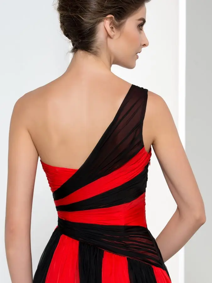 Increíble vestido de noche largo plisado de un hombro, negro/rojo, Vestidos de graduación, gran oferta, Vestidos de fiesta formales, 2024