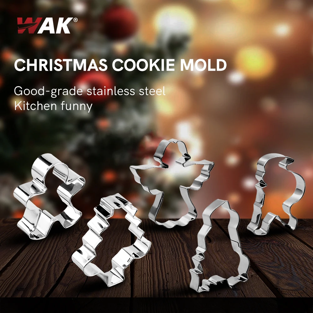 WAK 16/30PCS Stainless Steel Christmas Molds Santa Claus Snowman Elk Shaped Cookie Mould Handmade Cookie Mold Tool Set