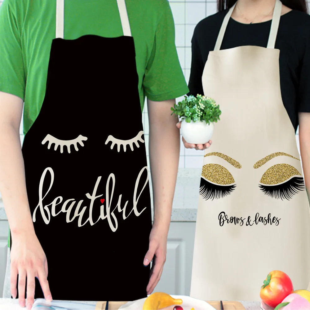 Eye Lashes Printed Kitchen Apron Kids Men Women Chef Cooking Aprons Cotton Linen Waist Apron Cleaning Delantal Limpieza Hogar