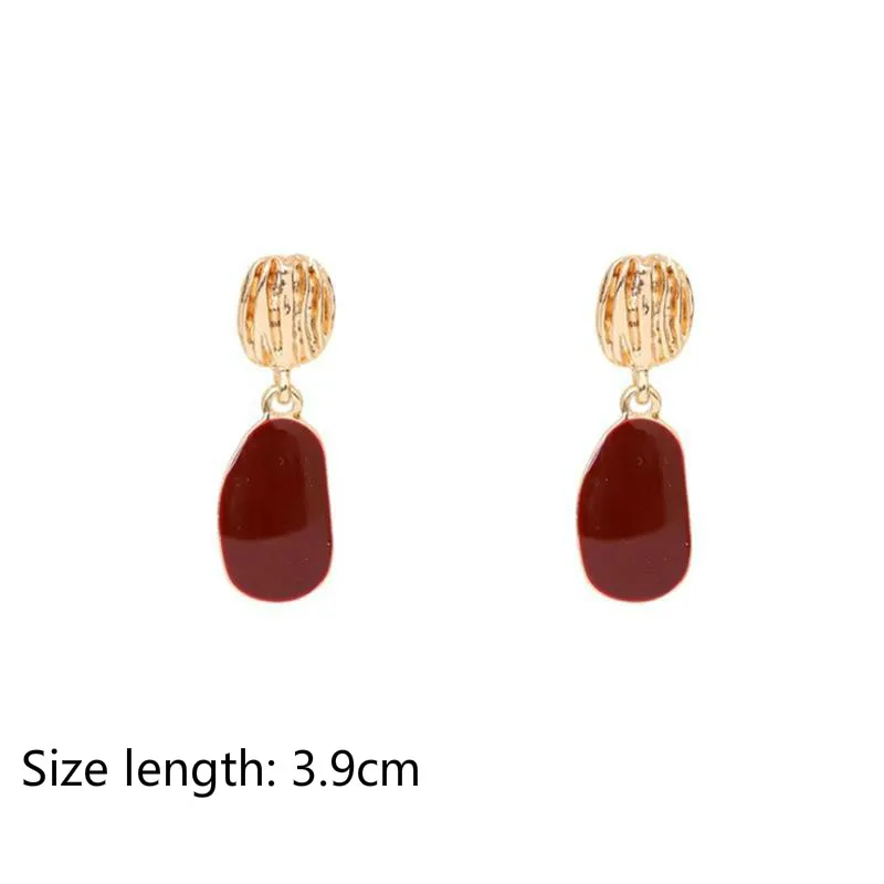 Charm S925 Needle Fashion Earrings Temperament Niche Earrings Ins Simple Geometric Piece Wine Red Girl Earrings Bulldog