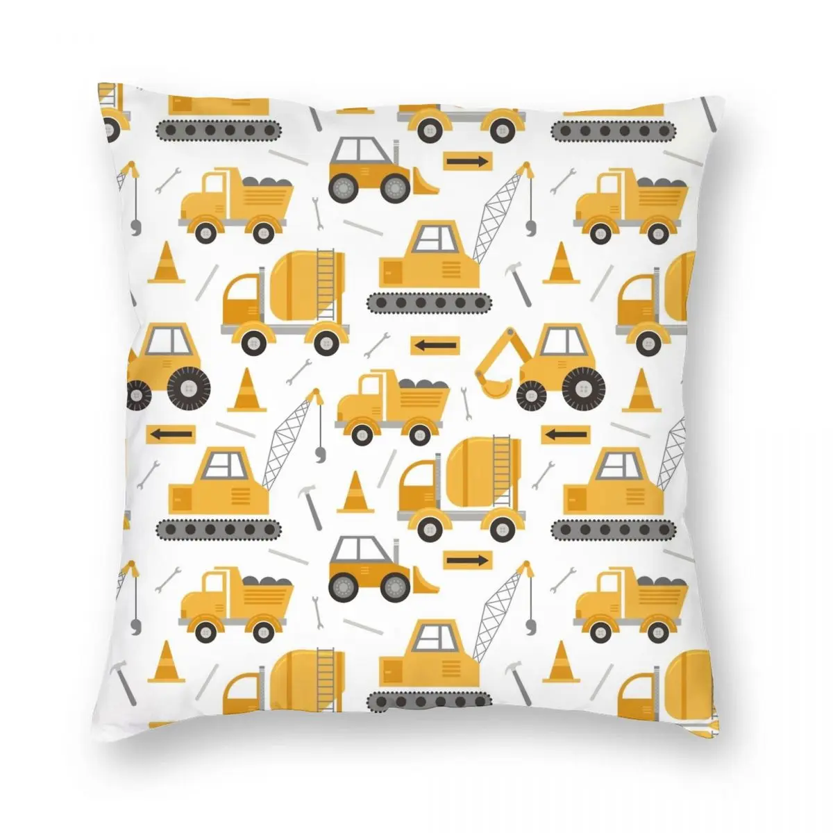 Construction Trucks Pillowcase Polyester Linen Velvet Creative Zip Decorative Pillow Case Home Cushion Cover