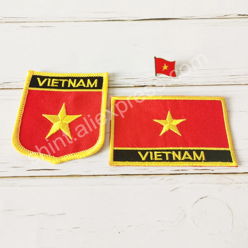 Vietnam National Flag Embroidery Patches Badge Shield And Square Shape Pin One Set On The Cloth Armband Backpack Decoration
