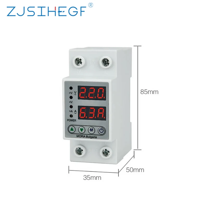 Din Rail Relay Surge Limit Over Current Protection Digital Adjustable Over & Under Voltage Protector Dual Display 40A 63A 230V