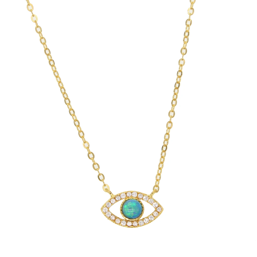 lucky young girl women jewelry Gold filled vermeil 925 sterling silver cute evil eye charm with blue opal silver lucky necklace