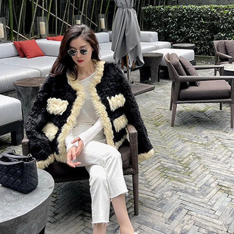 2021 New Winter Lambwool Shirling Furry Jacket Women Double-faced Fur Coat Ladies Fashion Quality Warm Elegant Overcoat