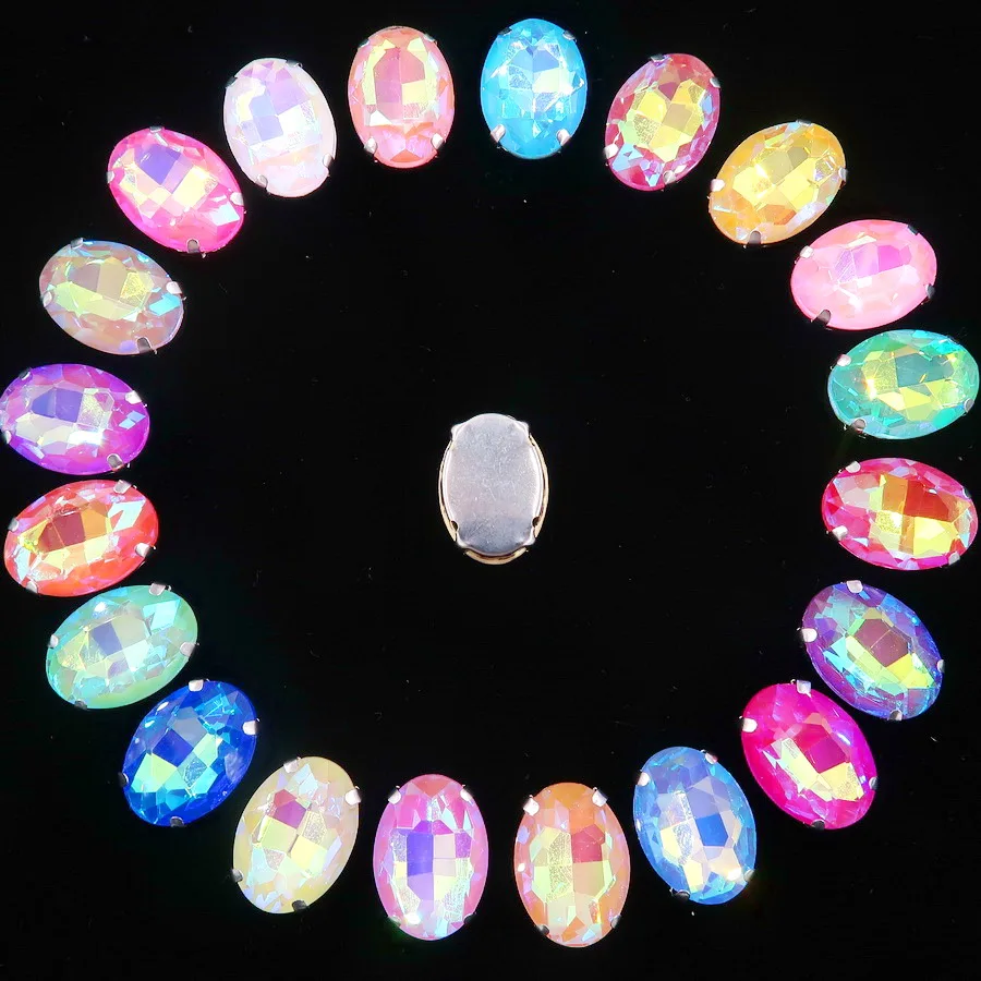 Ovale Silber-Krallenfassungen, 20 Stück/Packung, 10x14mm, 13*18mm, Jelly Candy AB Farben, Glaskristall, zum Aufnähen, Strass-Applikation, DIY-Besatz – Detail 6