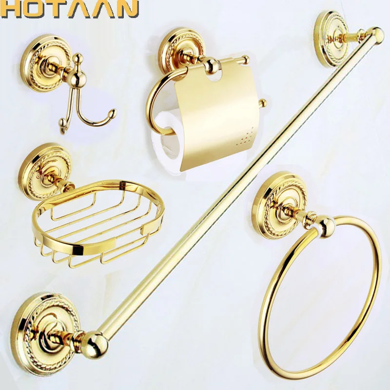 HOTAAN .,brand new gold brass Bathroom Accessories Set,Robe hook,Paper Holder,Towel Bar,bathroom sets,HT-810200-5