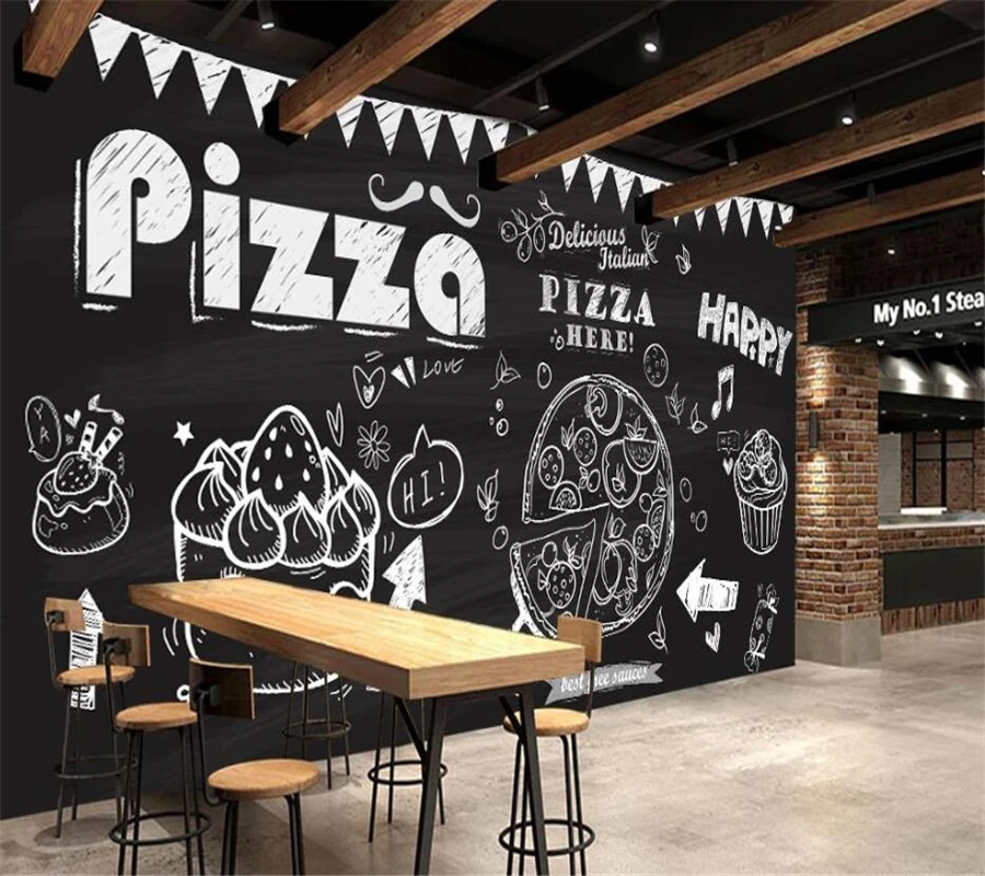 

wellyu papel de parede Customized large murals fashion home improvement chalk hand-painted pizza cake tooling background wall