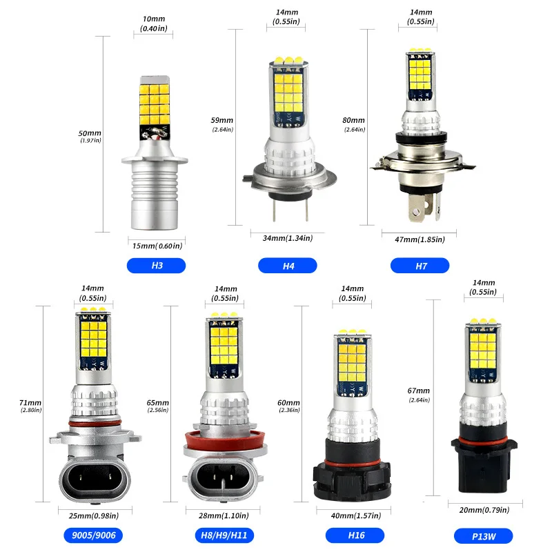 3000K + 6500K H1 H3 Led Bulbs H7 H8 H11 Led Light Dual Color Headlight Bulb 12V 10000LM 9005 9006 HB3 HB4 LED Fog Lamps
