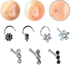 1Pc 20G Steel Nose Studs Screw Ring Body Piercing Nose Ring Crystal Nostril Jewelry Ear Tragus Cartilage Daith Helix Earring