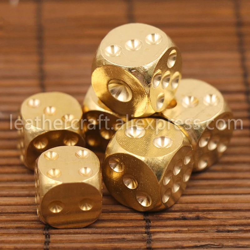 1pcs Solid Brass Bar Games Dice Manual Polishing Six Sided Home Bar Party Supplies 2 Sizes 13mm/ 15mm