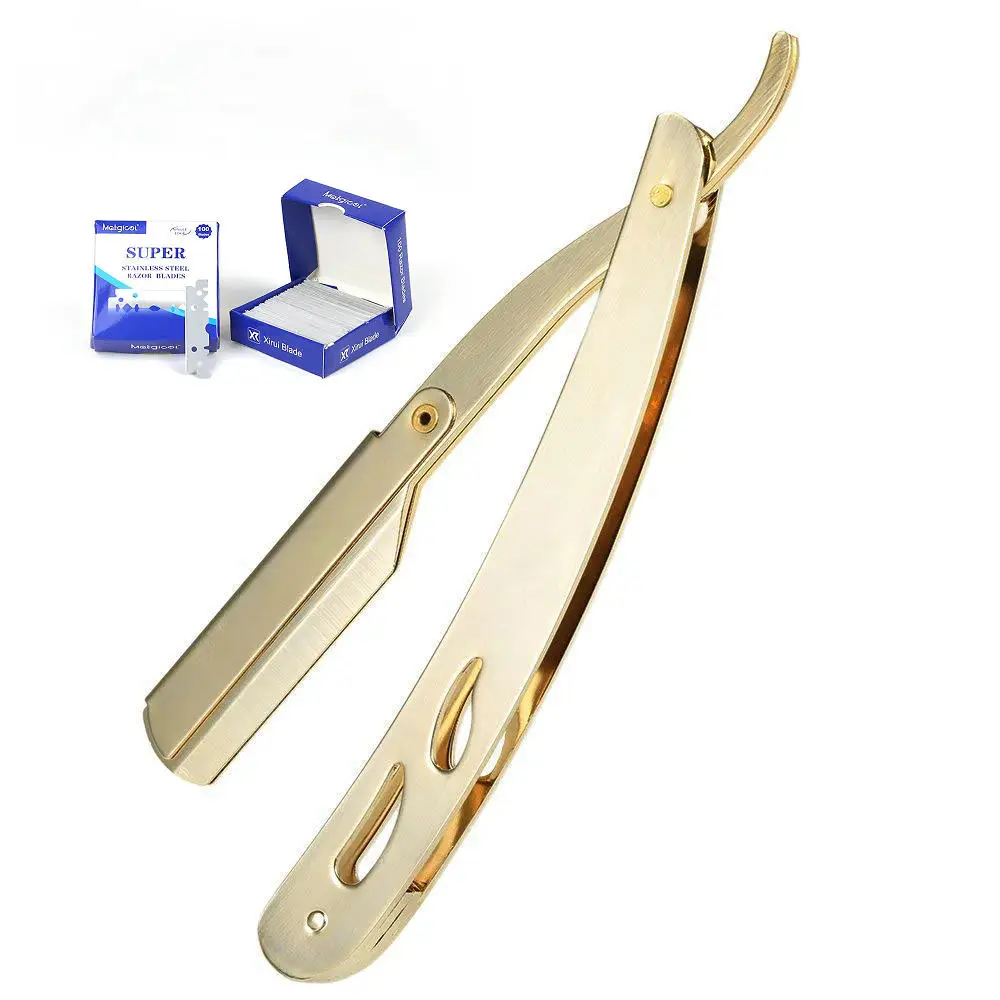 

Stainless Steel Straight Edge Barber Shaving Razor Folding Straight Razor Single Edge Replaceable Blades