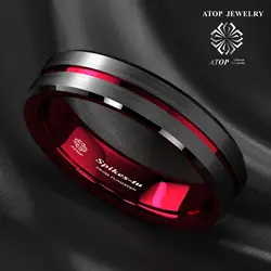 6mm Black Tungsten Carbide Thin Red Line Wedding Band Ring ATOP Men's Jewelry