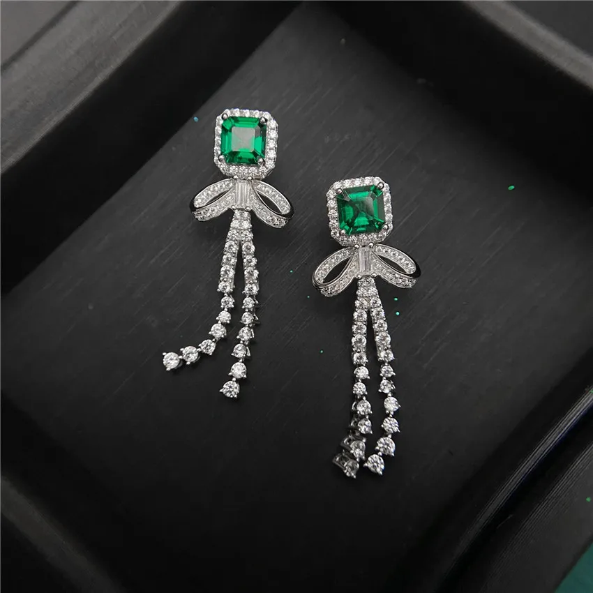 

Woman's Earrings 925 Sterling Created Green Emerald With Certificate High Quality Earring Fine Jewelry Accessories