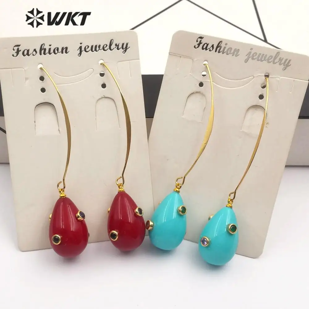 

WT-E556 Natural Pearl Shell&CZ Pave Earring Waterdrop Shape Color Plating Colorful Cute Earring Sea Shell Charm Jewelry