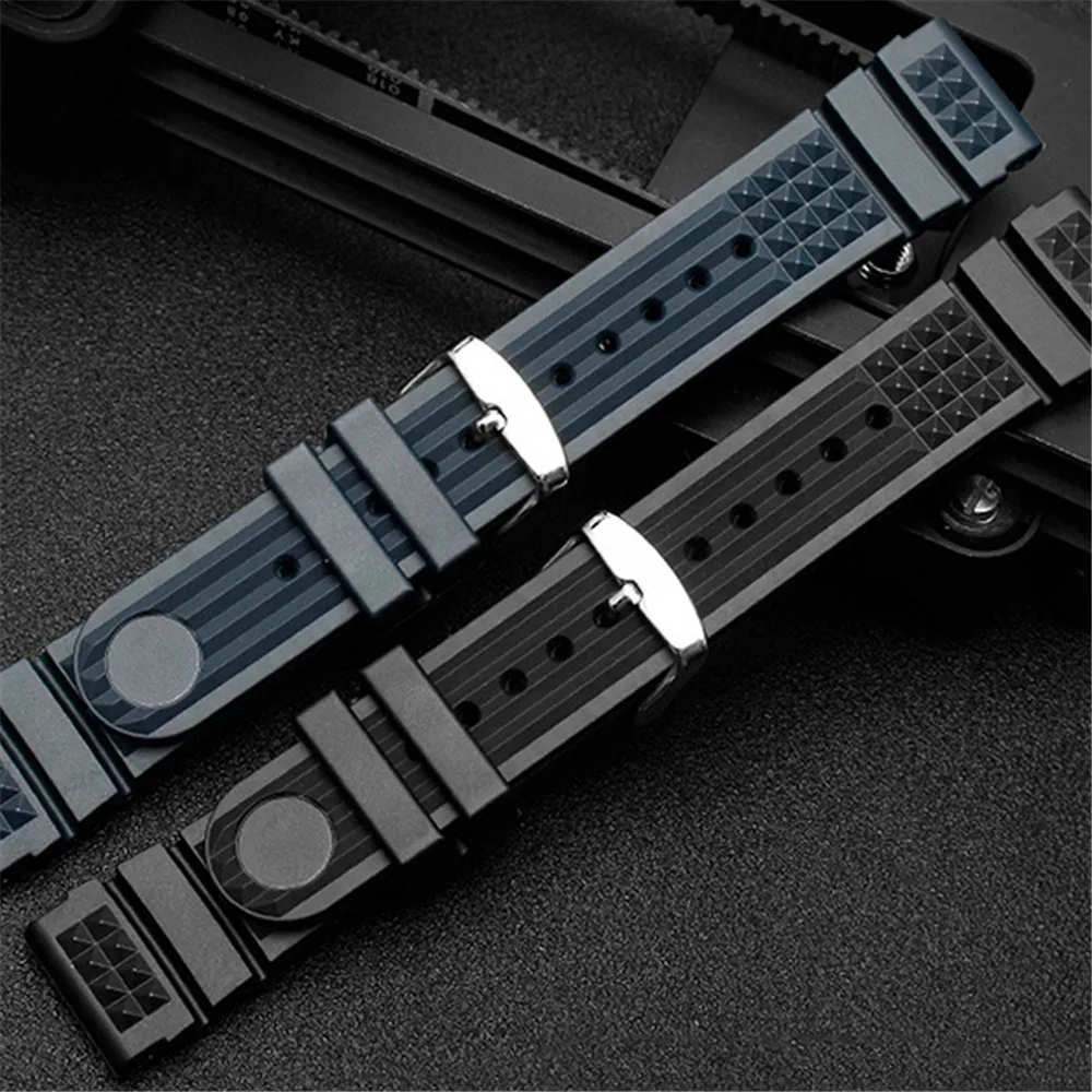 Silicone Watchband 20 22mm Men Sports Diving Rubber Watch Strap Black/Blue Steel Buckle For SLA017J1 SLA037J1 SLA039J1