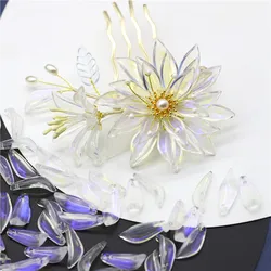 Cuentas colgantes perforadas de cristal para fabricación de joyas, 10 unidades, 22x8mm, pétalos florales