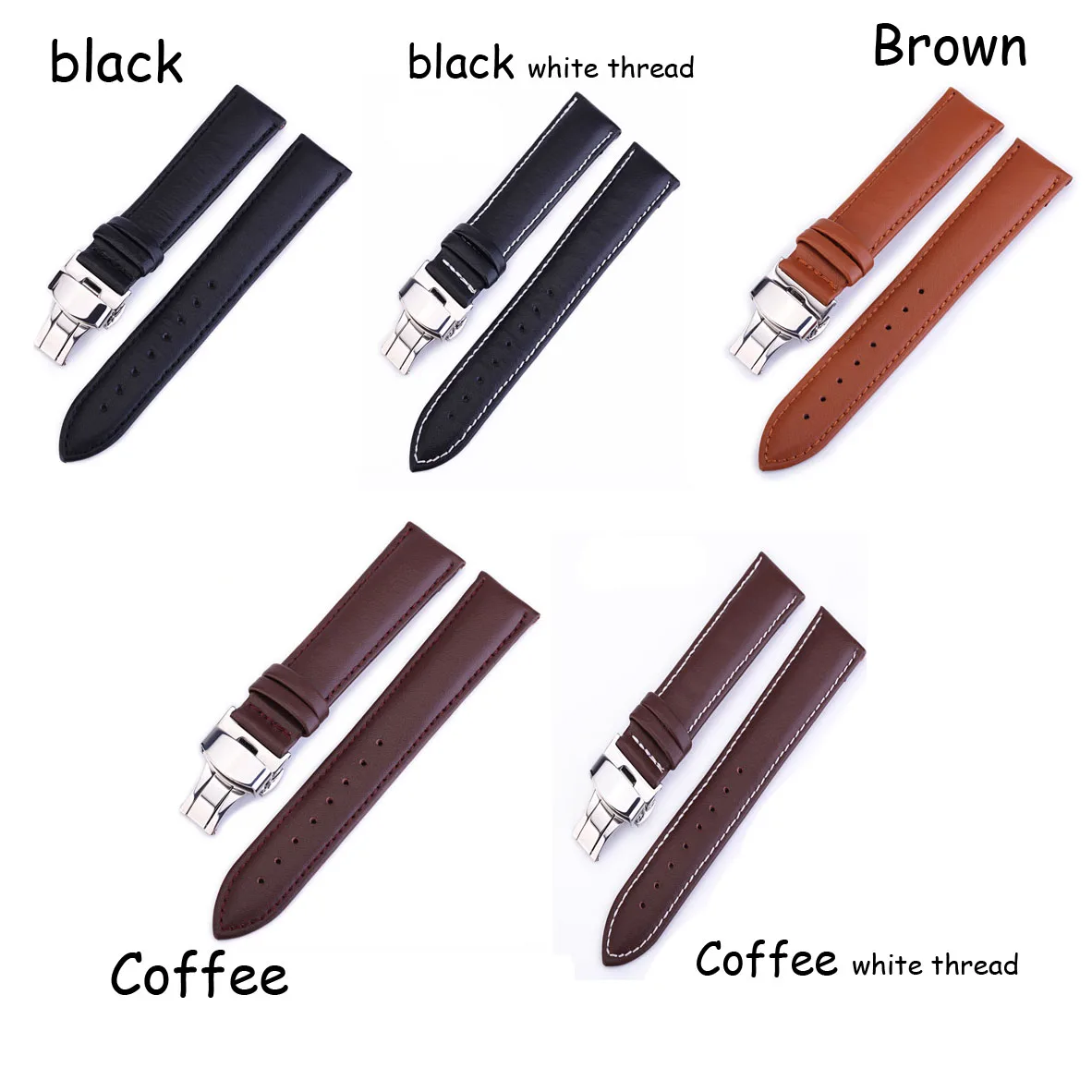 Replacement Watch Strap 12mm 14mm 16mm 18mm 19mm 20mm 22mm 24mm Watch Band Butterfly Buckle Genuine Leather Watchband