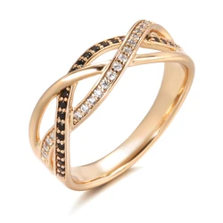 Luxury 18k Rose Gold Natural Black Diamond Ring Geometric Line Cross Wedding Diamond Rings for Women Vintage Fashion Jewelry