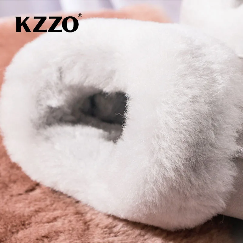 KZZO New Arrive Natural Sheepskin Woman Casual Wool Slippers Winter Warm Sheep Fur Lined Non-slip Home Shoes Indoor Slippers