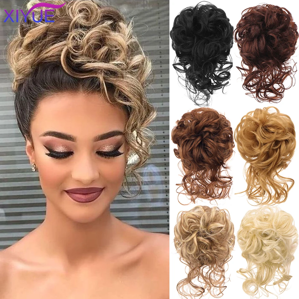 Curly Donut Chignon Hairpieces Synthetic Ombre Elastic Updo Chignon Fluffy Messy Scrunchies Hair Bun For Women Hairpins Brown