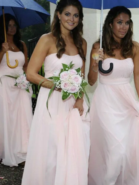 

Simple Design Pink Bridesmaid Dresses Sexy Strapless Long Maid of Honor Dress for Wedding Party