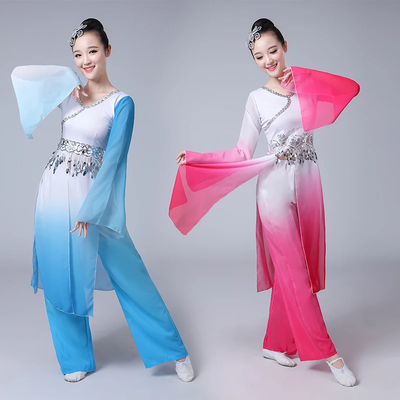 

Fashion Disfraces Chinese Classical Dance Costumes Yangko Sequins Female Fan Drum Wear Stage Performance Clothes