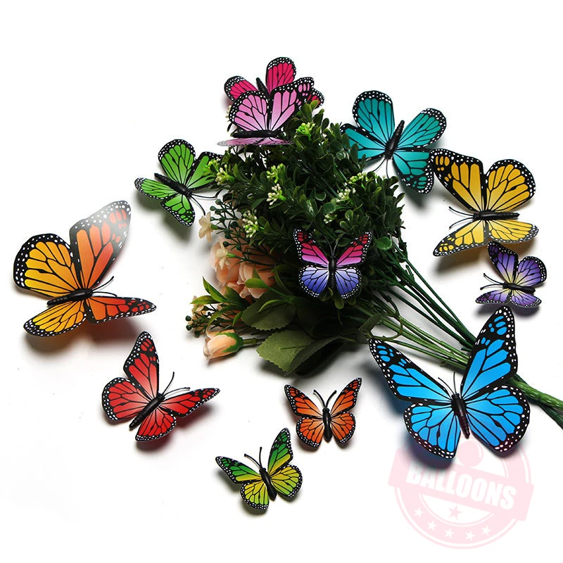 12pcs/set PVC Simulation Monarch Butterfly 3D Decoration Butterfly Wedding Festival Birthday Party Beautification Creative Decor