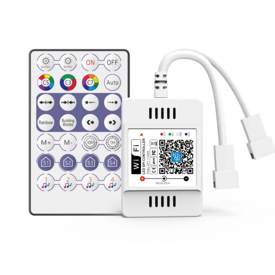 Smart WiFi Voice LED Controller APP 2 output Controller 28key IR remote 5-24V for WS2811 WS2812B Addressable RGB LED Strip