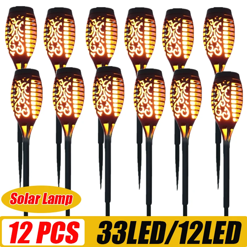 12LED 33LED Solar Flame Torch Lights Outdoor Flickering Waterproof Solar LED Light Garden Terrace Decoration Landscape Lawn Lamp