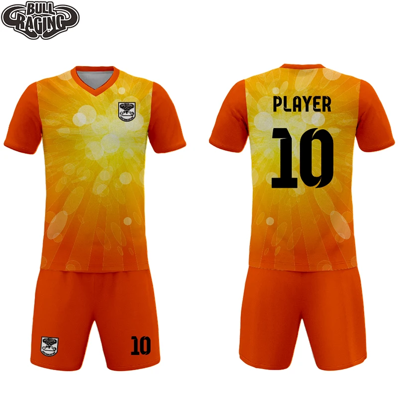 

custom orange white vapor pattern design popular all-over printing soccer uniforms sets