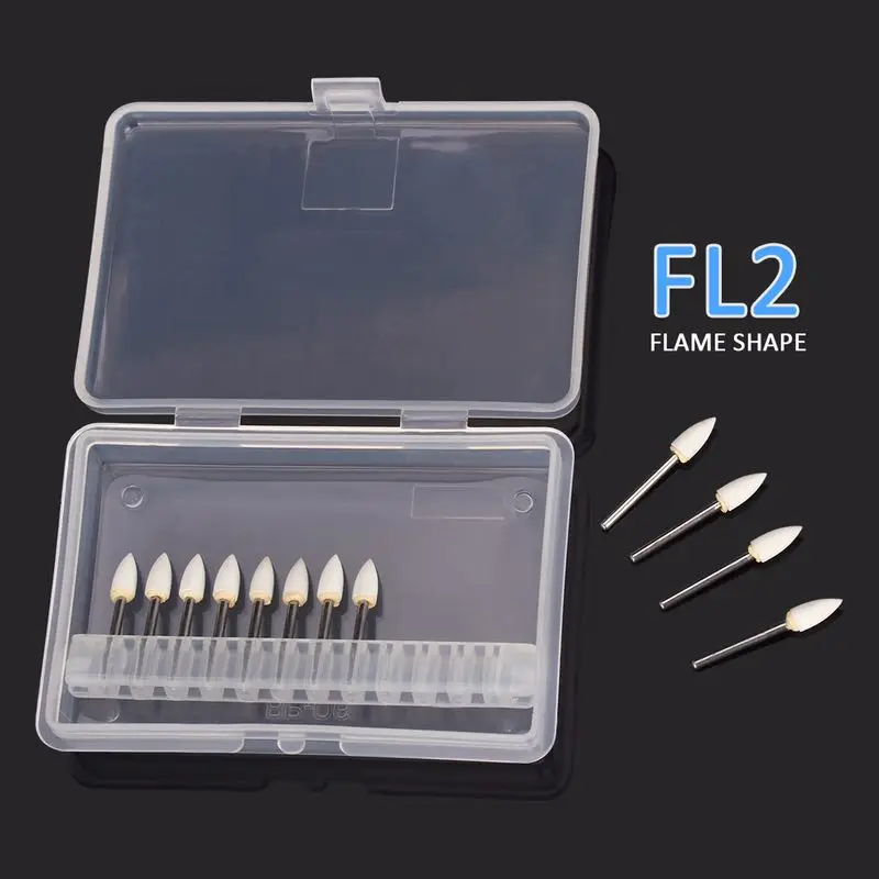 12pcs FL2 Dental Teeth Care White Polishing Burs Stones Burs Flame Shape