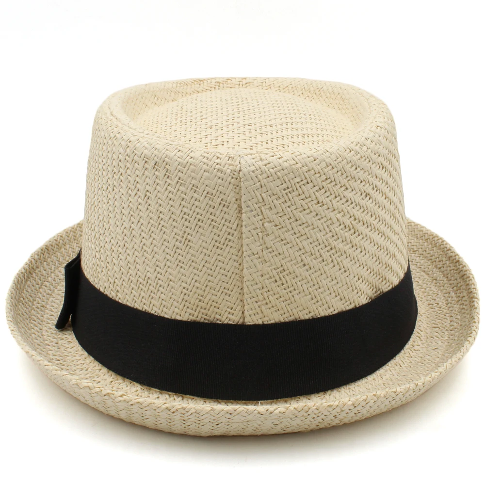 Men Women Classical Straw Pork Pie Hats Fedora Sunhats Trilby Caps Summer Boater Beach Outdoor Travel Party Size US 7 1/4 UK L