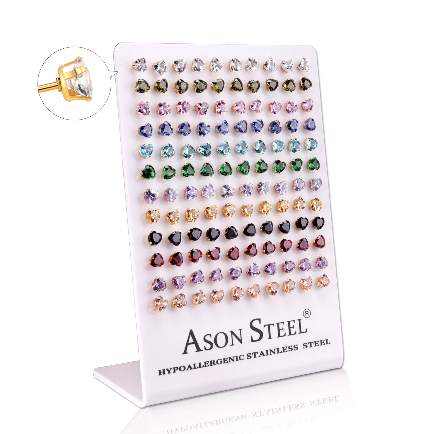 ASONSTEEL Heart Design Stainless Steel Stud Earrings Wholesale 60pairs/lot Women Coloful Crystal Earrings Christmas Jewelry