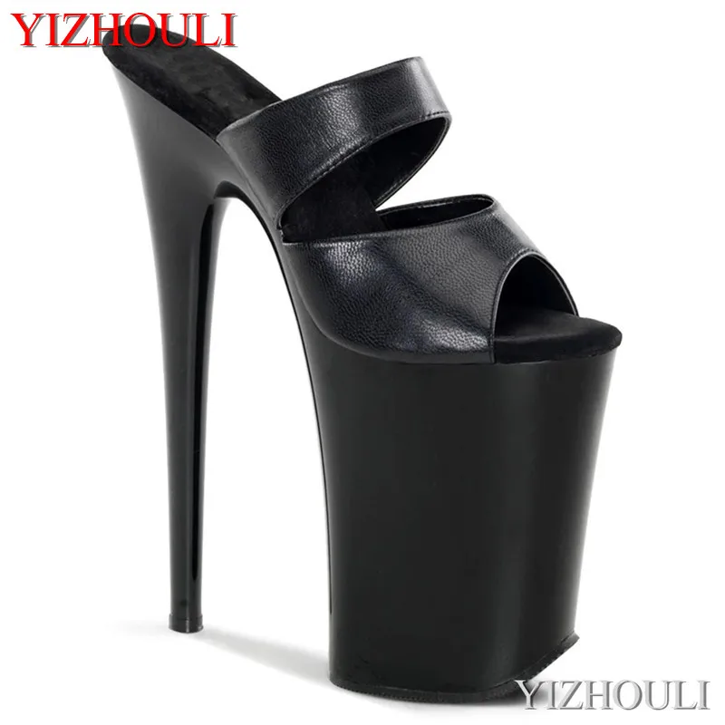 Sexy matte black vamp, 23 cm high heel slippers, 9 inches sexy banquet club slippers