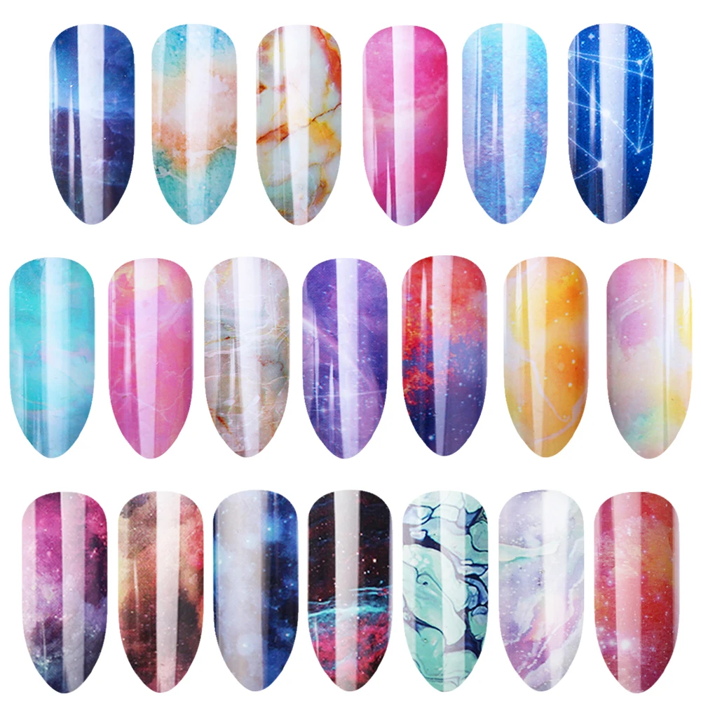 16pcs Holographic Sticker Transfer Nail Art Foils Flower Sky Retro Decals Mix Design Paper Shining DIY Manicure Decorations