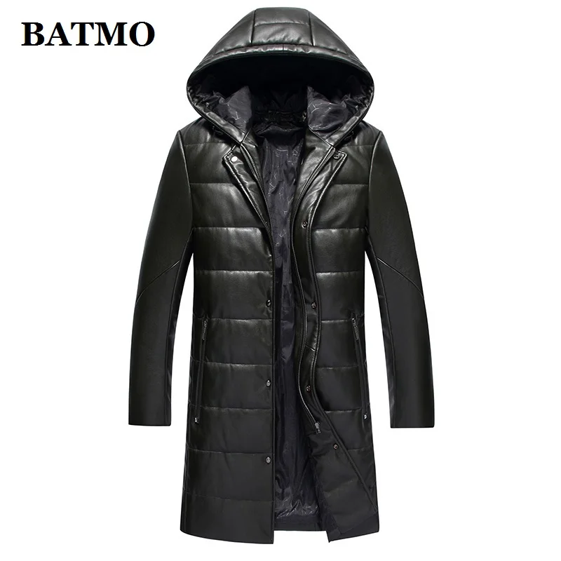 BATMO 2024 new arrival winter high quality real leather&90% white duck down hooded jackets men,men\'s leather jackets,1819