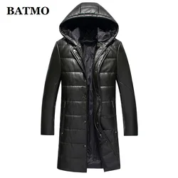 BATMO 2024 new arrival winter high quality real leather&90% white duck down hooded jackets men,men's leather jackets,1819