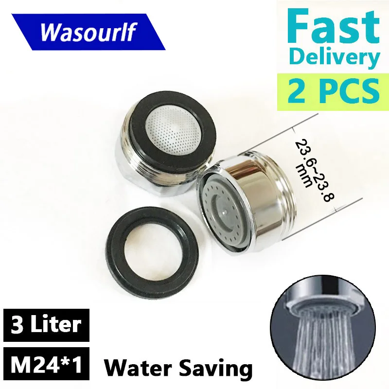 WASOURLF 2 PCS Water Saving Faucet Aerator M24 24mm Male Thread 3 Liter Bubbler 3L Tap Spout Accessories Save Welcome Wholesale