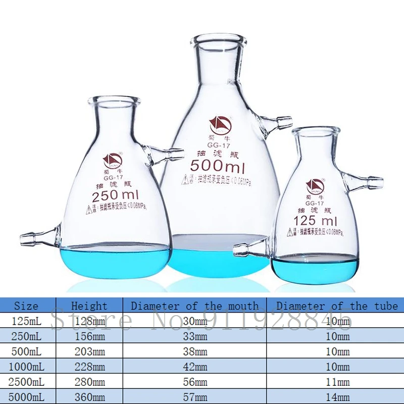 High Borosilicate Glass Filter Bottles with Upper and Lower Spouts Lab Buchner Funnel Filter Flask Laboratory Equipment